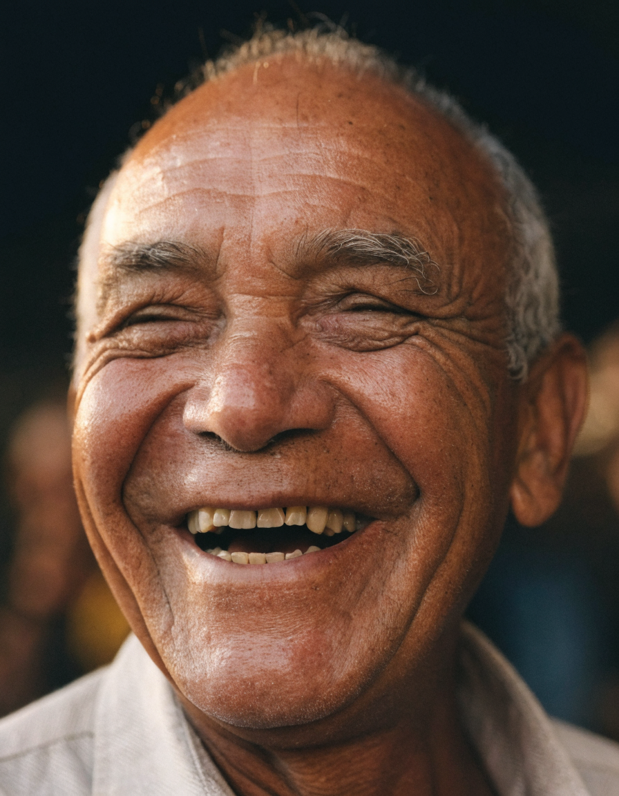 Paciente idoso com sorriso genuíno